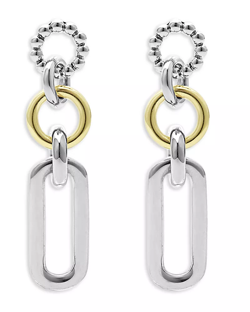 Lagos 18K Yellow & Sterling Silver Signature Caviar Link Drop Earrings