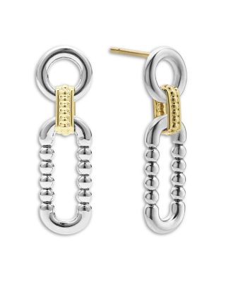 18K Yellow & Sterling Silver Signature Caviar Link Drop Earrings