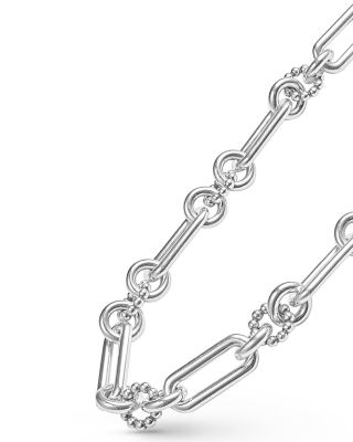 Sterling Silver Signature Caviar Mixed Link Statement Necklace, 18"