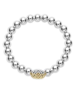 18K Yellow & Sterling Silver Signature Caviar Heart Beaded Stretch Bracelet