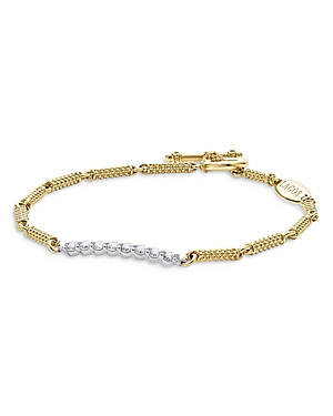 Lagos 18k Gold & Sterling Silver Signature Caviar Superfine Diamond Bracelet In White/gold