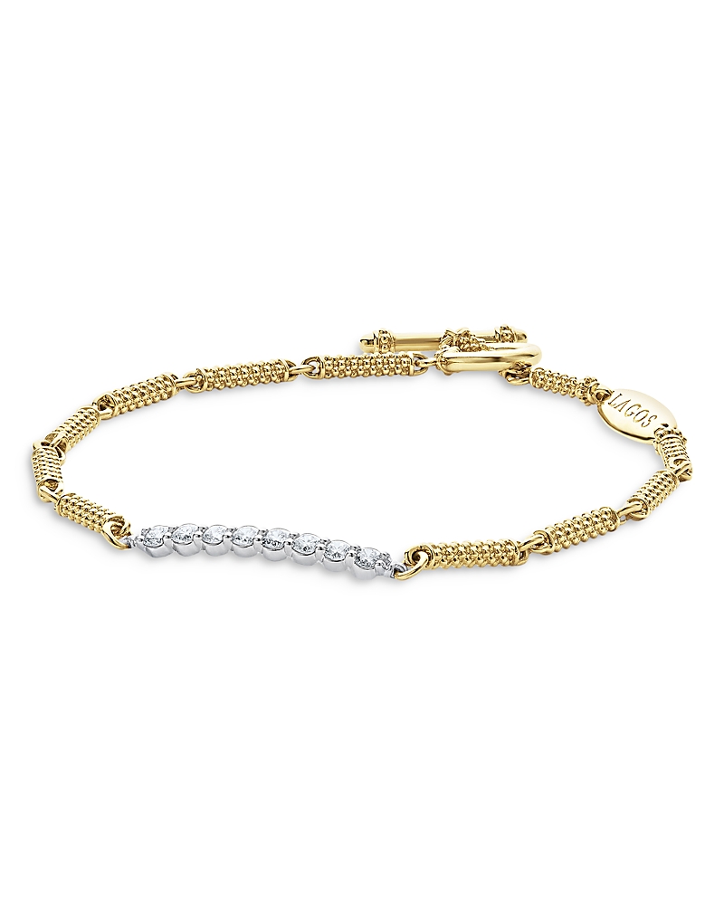 Lagos 18k White & Yellow Gold Signature Caviar Diamond Bead Link Bracelet - Exclusive In White/gold