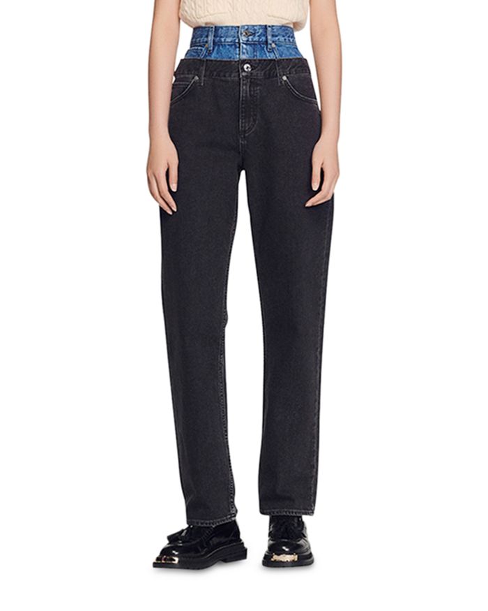 Sandro Kitty Two Tone Double Waist Mom Jeans in Gray | Bloomingdale's
