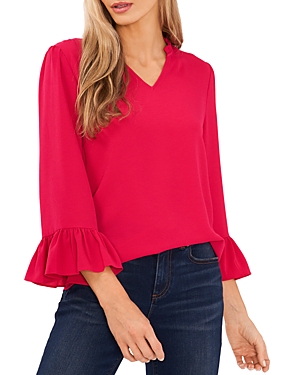 Cece Ruffled V Neck Top In Rose Cerise