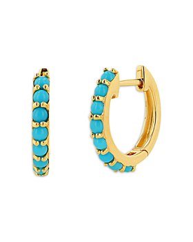 Rachel Reid - 14K Yellow Gold Turquoise Huggie Hoop Earrings