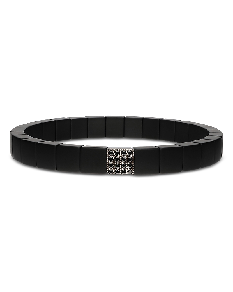 Roberto Demeglio Men's Scacco Black Diamond Pave & 18k White Gold Small Stretch Bracelet In Black