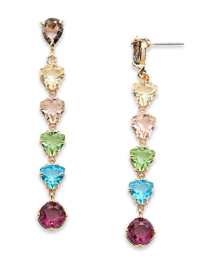 AQUA Rainbow Cubic Zirconia Linear Drop Earrings in Gold Tone Plated