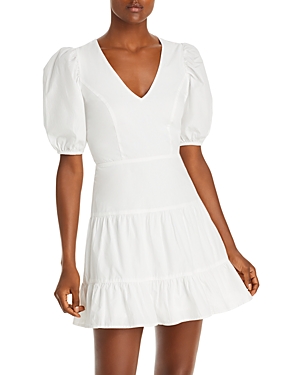 French Connection Birch Puff Sleeve Tiered Mini Dress In Summer White