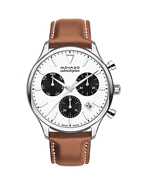 Movado Heritage Series Calendoplan Chronograph, 43mm In White/light Brown