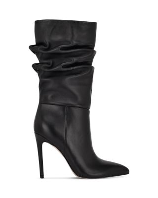 high heel black leather boots