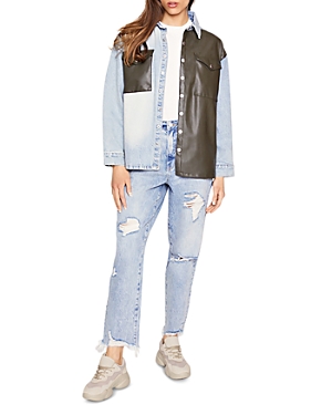 Blue Revival Vegan Leather & Denim Boyfriend Shacket In Ora/olive