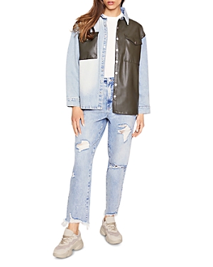 BLUE REVIVAL DENIM & FAUX LEATHER SHIRT JACKET