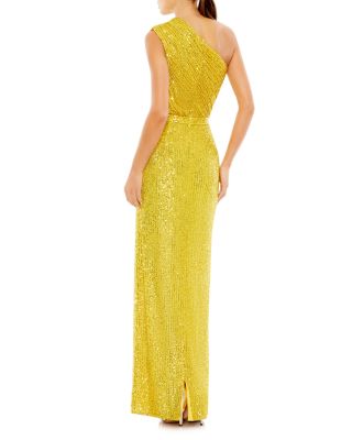 Sequined Ruched One Shoulder Gown