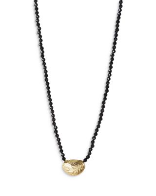 14K Gold Plated Sterling Silver & Onyx Molten Bead Necklace, 14" - 16"