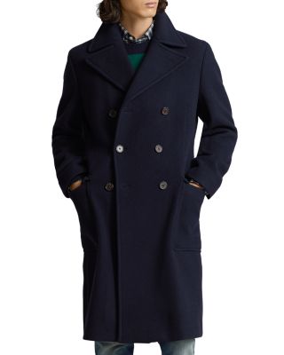 Polo Ralph Lauren Mens Navy Melton Double-breasted Wool-blend Coat