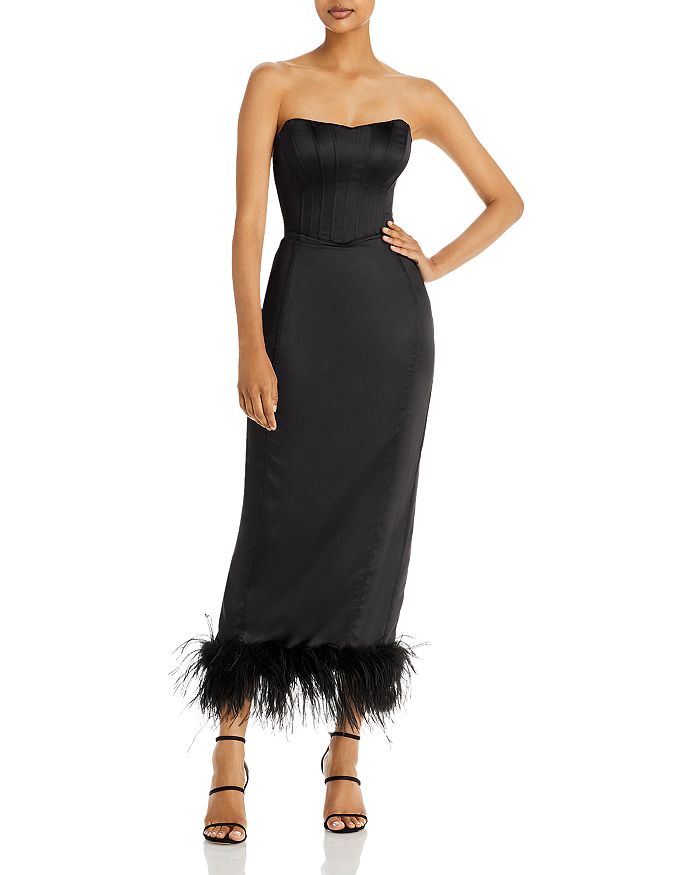AQUA Bustier Feather Trim Dress - 100% Exclusive