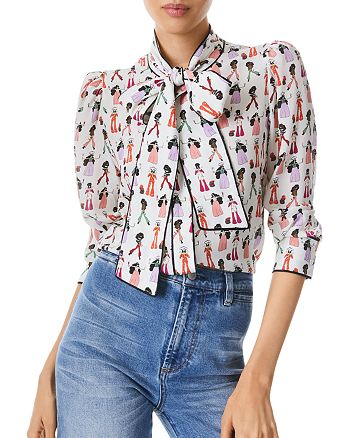 Alice & Olivia Jeannie Staceface Silk Button Down Luxe Stace