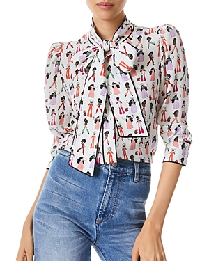 ALICE AND OLIVIA ALICE AND OLIVIA JEANNIE BOW COLLAR SILK BUTTON DOWN TOP