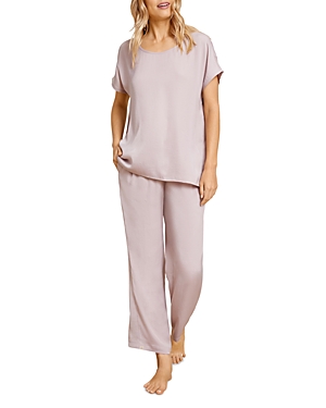 Shop Barefoot Dreams Satin Tee & Cropped Pants Set In Feather