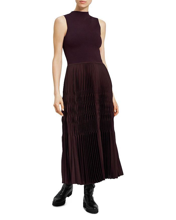 Theory Sleeveless Pleated Combo Midi Dress