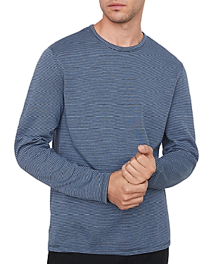 Vince Double Face Feeder Stripe Crewneck Shirt In Colony Blue/ White