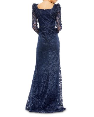 Embroidered Applique Shoulder Detail Trumpet Gown