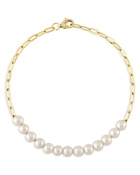 Moon & Meadow - 14K Yellow Gold Cultured Pearl Paperclip Link Bracelet