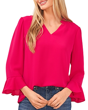 Cece Ruffle-sleeve Top In Bright Geranium
