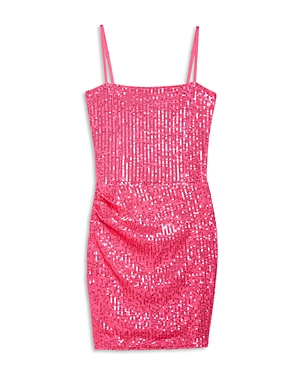 Katiejnyc Girls' Maddy Sequin Dress - Big Kid In Neon Pink