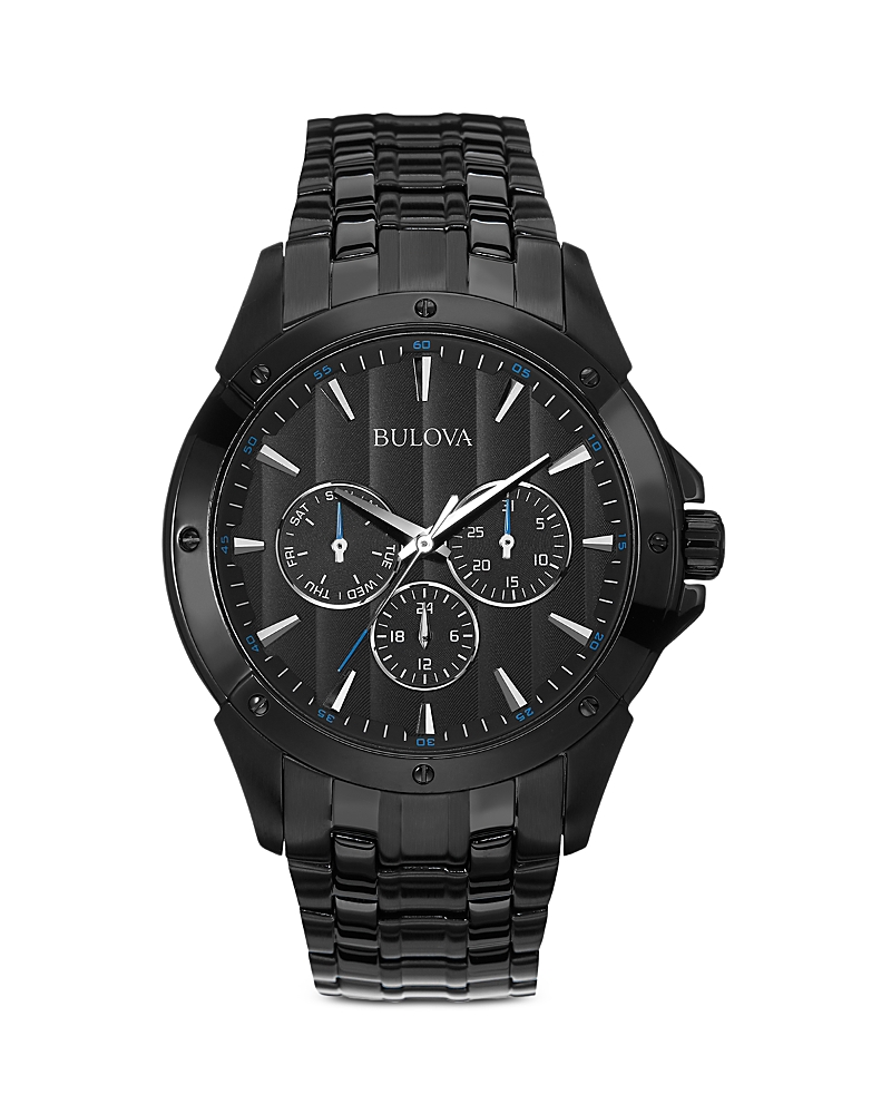 Bulova Classic Mens Multi-function Black Stainless Steel Bracelet Watch 98c121 In Black