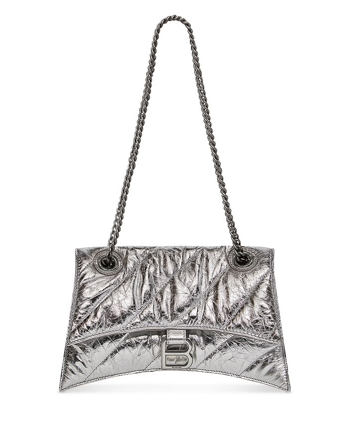 Balenciaga Crush Small Quilted Metallic Chain Shoulder Bag Silver