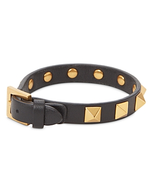 Shop Valentino Studded Leather Bracelet In Black
