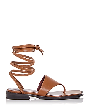 Staud Alexandre Leather Lace-up Thong Sandals In Tan