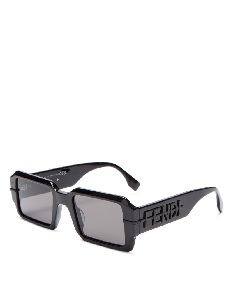 Fendi Fendigraphy Rectangular Sunglasses, 52mm in Black/Gray Solid