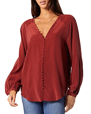 Joie Shariana Long Sleeve Silk Top In Brown In Russet Brown
