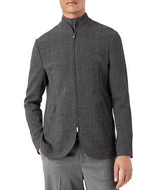 Armani Collezioni Chevron Pattern Zip Jacket In Solid Dark