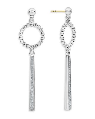 Sterling Silver Caviar Spark Diamond & Bead Circle Linear Drop Earrings