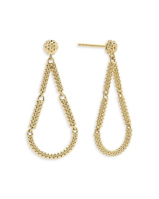 18K Yellow Gold Signature Caviar Beaded Link Teardrop Drop Earrings