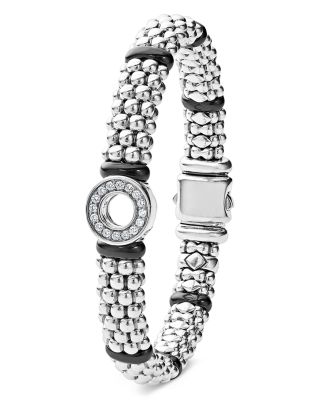 Sterling Silver Black Caviar Ceramic & Diamond Bead Bracelet