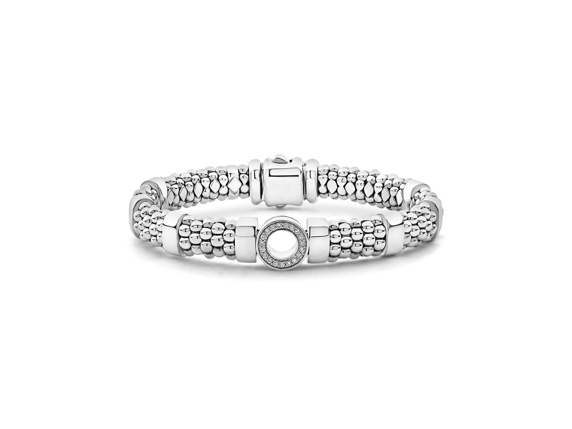 Sterling Caviar Spark Diamond Circle Bead Link Bracelet - Image 1