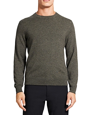 Theory Hilles Crewneck Cashmere Sweater In Olive Melange