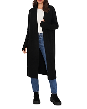 Vince Camuto Longer Length Ribbed Cardigan In Rich Black