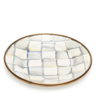 Sterling Check Enamel Appetizer Plates, Set of 4