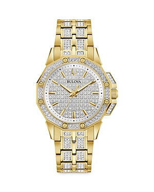 Shop Bulova Crystal Watch, 34mm In Silver/gold