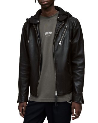 レザージャケット・コート AVANDRESS Enamel Faux Leather Hoodie Black Andy Faux-Leather Hooded Jacket | GUESS Factory