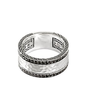 JOHN HARDY - Hammered Silver Chain Classic Black Sapphire & Black Spinel Band Ring