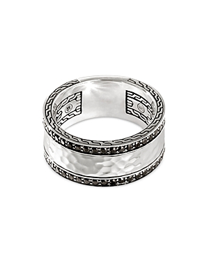 Shop John Hardy Hammered Silver Chain Classic Black Sapphire & Black Spinel Band Ring In Black/silver