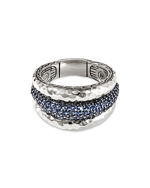 JOHN HARDY HAMMERED SILVER CHAIN CLASSIC BLUE SAPPHIRE RING