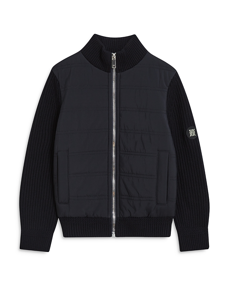 Reiss Navy Quilted Knitted-sleeve Woven Jacket 3-12 Y In Navy