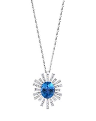 Bloomingdale's Fine Collection - Blue Topaz & Diamond Starburst Pendant Necklace in 14K White Gold, 18" - Exclusive